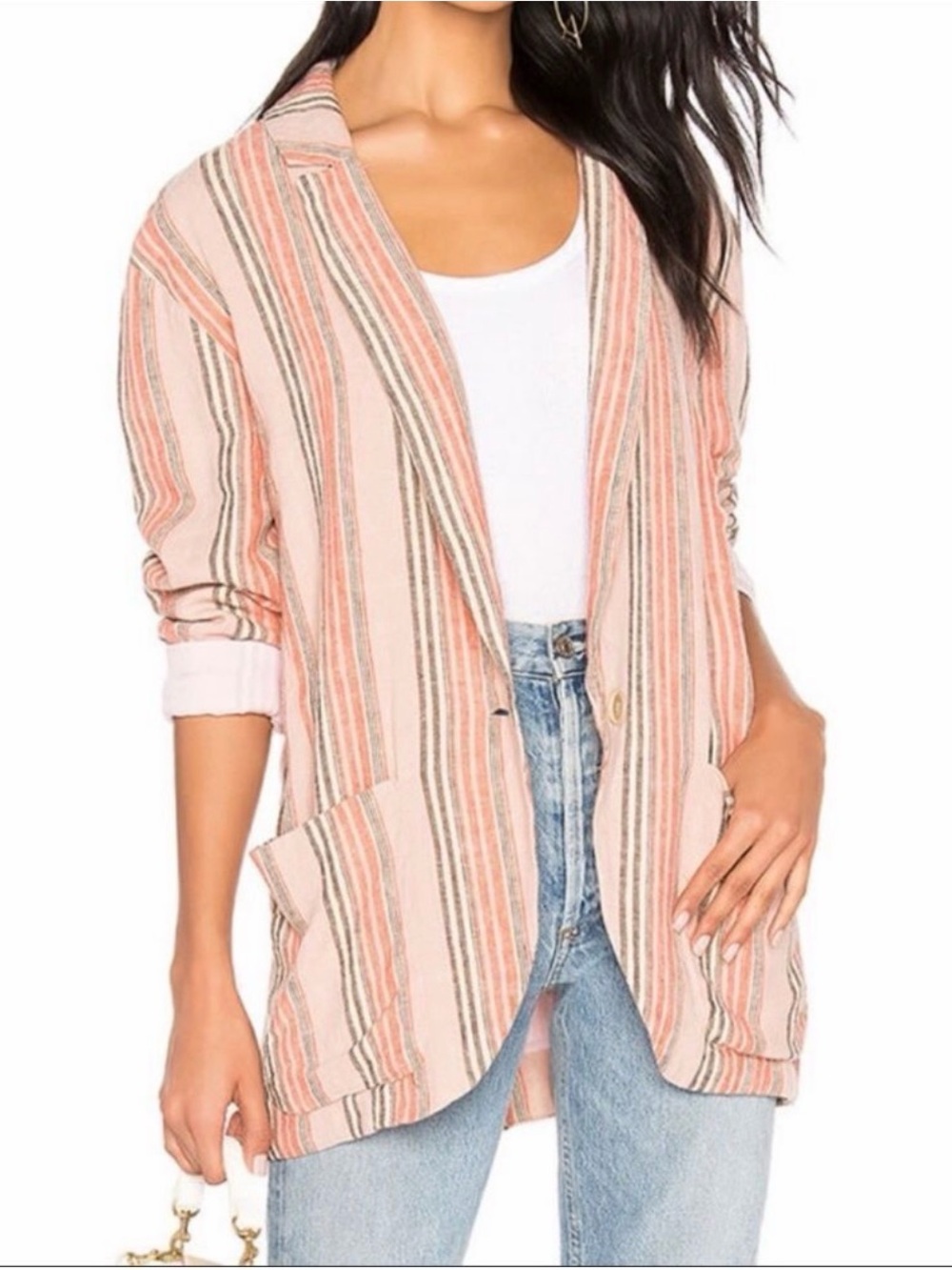 Free People Striped Blazer in Pink, Cream, Brown - Medium - NWT
